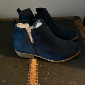 Blue suede booties
